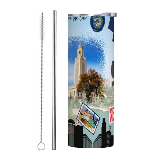 ColorFlow | Nebraska Skinny Tumbler | Equality Before The Law Capitol Scenic | Vintage License Plate State Art | 20oz
