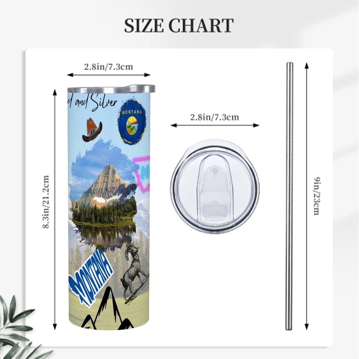 ColorFlow | Montana State Pride Tumbler | Scenic Mountain License Plate Art | 20oz Skinny Stainless Steel With Straw