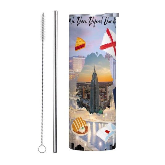 ColorFlow | Alabama Skinny Tumbler | State Pride License Plate Collage | Landmark Travel Design | 20oz Stainless Steel Cup