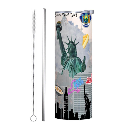 ColorFlow | New York City Icons 20oz Skinny Stainless Steel Tumbler with Straw | Statue of Liberty NYC Skyline Cup