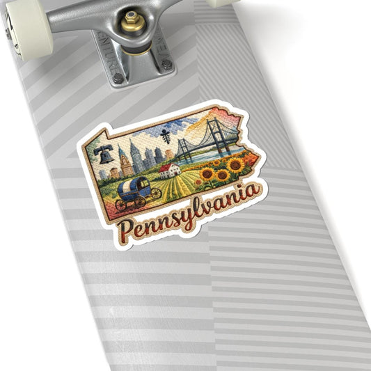 ColorFlow | Pennsylvania Keystone Legacy Vinyl Sticker | Historic Bridges City Skyline and Rural Fields Art