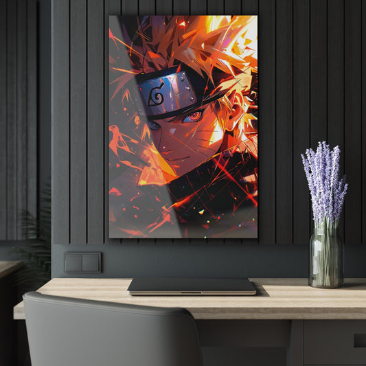 ColorFlow | Crimson Shadow Shinobi Anime Metal Wall Art | Intense Battle Manga Style Artwork for Otaku Room Decor
