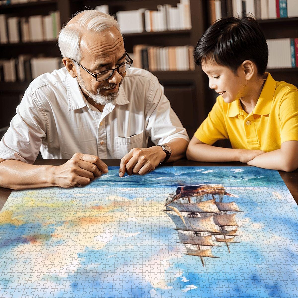 ColorFlow | Open Sky Voyager Wooden Jigsaw Puzzle Serene Sailing Watercolor Art Puzzle