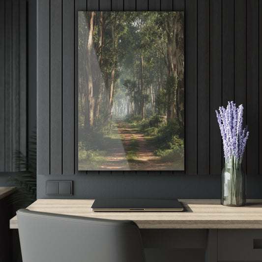 ColorFlow | Tranquil Forest Pathway Metal Wall Art | Sunlit Woodland Trail Decor | Serene Nature Inspired Wall Accent