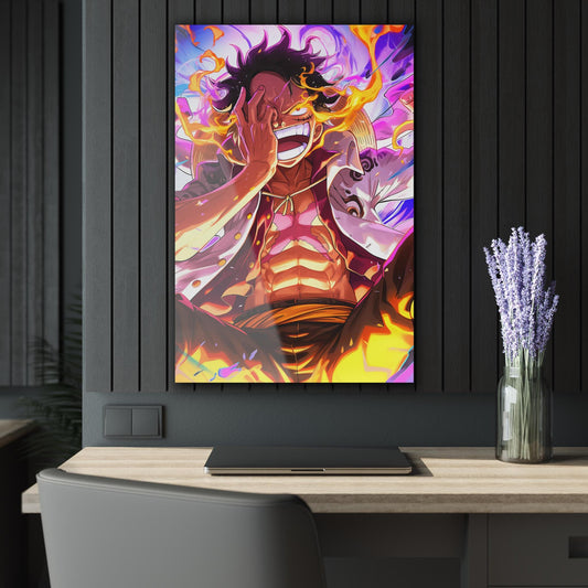 ColorFlow | Flame Awakening Pirate Warrior Anime Metal Wall Art | Explosive Power Manga Style Decor