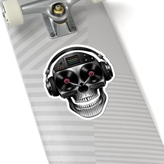 DJ Skull Sticker | Turntables, Headphones, Techno Music Vinyl Decal (Waterproof)