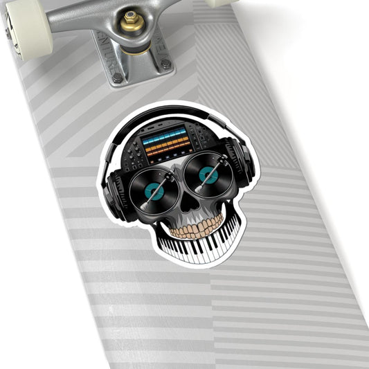 DJ Skull Sticker | Turntables, Headphones, Mixer, Piano Teeth (Waterproof Vinyl)