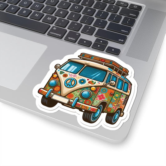 ColorFlow Hippie Van Sticker | Groovy Floral Peace Sign Retro Bus Decal