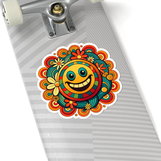 Retro Groove Smiley Face Sticker | Flower Power Vinyl Decal (Waterproof)