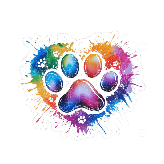 Rainbow Dog Paw Sticker | Heart Splatter Vinyl Decal, Pet Lover Gift