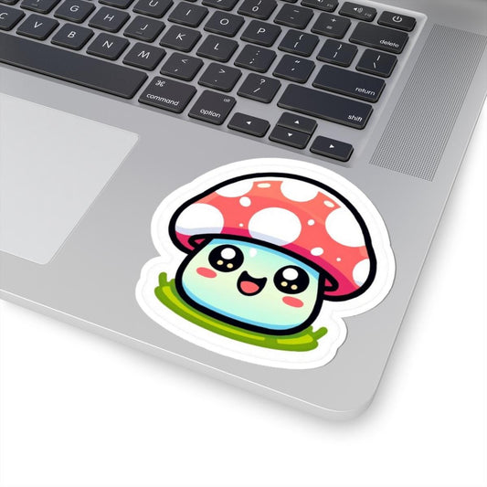 Kawaii Mushroom Sticker | Smiling Toadstool Vinyl Decal (Waterproof)