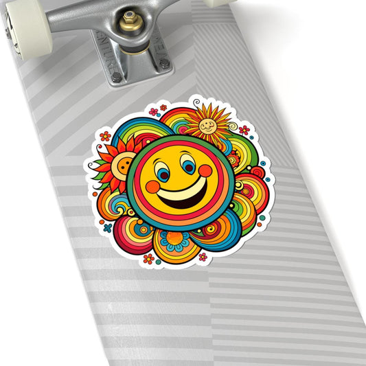 ColorFlow | Groovy Smiley Face Emoji Sticker | Retro Happy Sun Vinyl Decal for Laptops Water Bottles Cars Hydroflask Decor