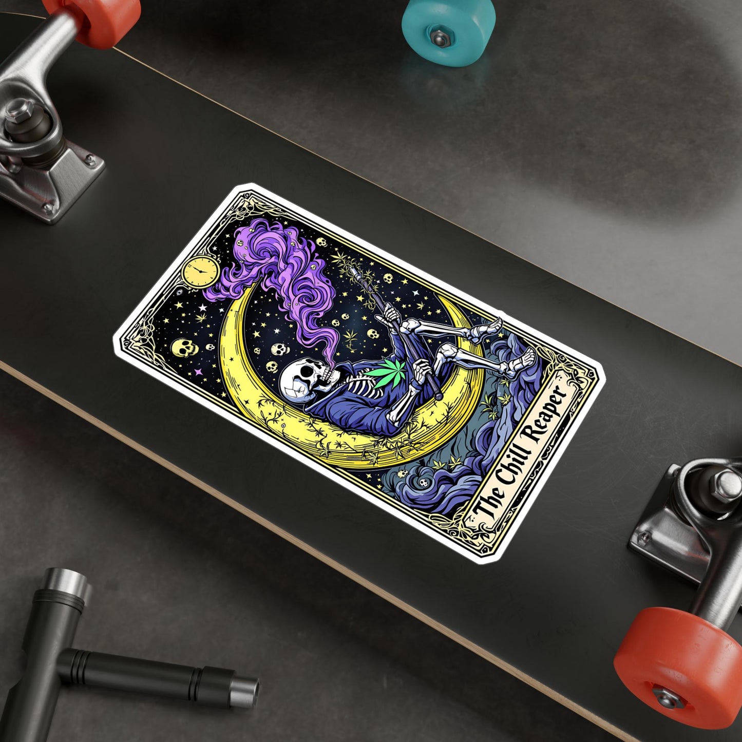 ColorFlow | Chill Reaper Skeleton Vinyl Sticker | Waterproof Art Decal | Glossy Matte Holographic | 6 Sizes