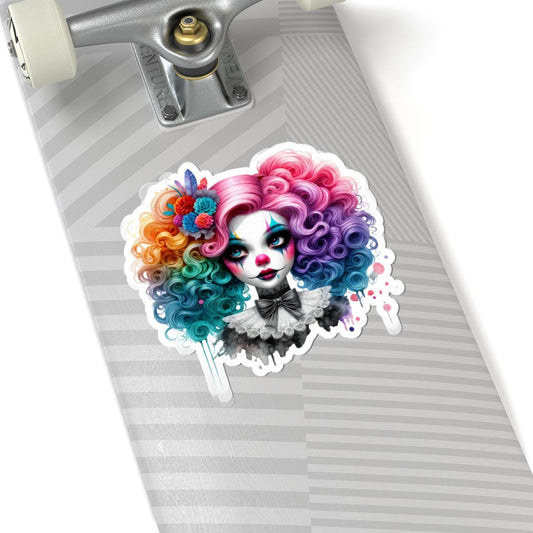 ColorFlow | Vintage Clowncore Rainbow Girl Sticker | Floral Goth Pastel Aesthetic | Curly Hair Circus Art Decal