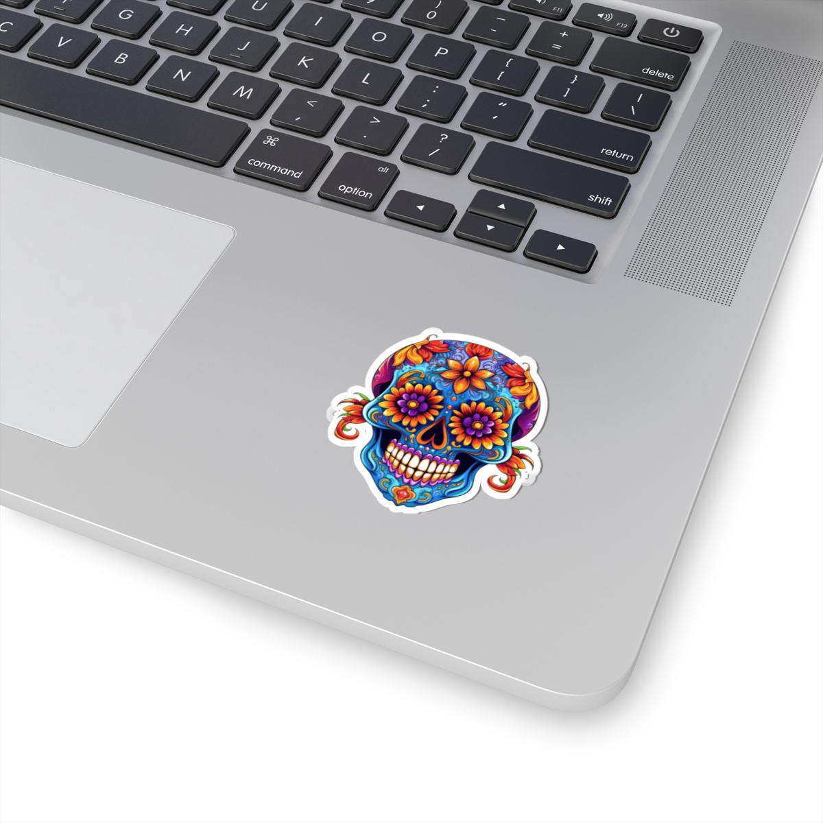 ColorFlow | Vibrant Floral Sugar Skull Sticker | Dia de los Muertos Vinyl Decal | Waterproof Skull Art | Colorful Skull Aesthetic