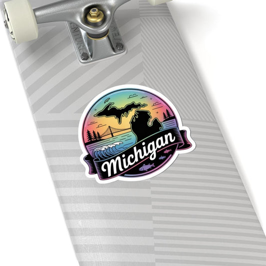 ColorFlow | Michigan Great Lakes Sunset Vinyl Sticker | Mackinac Bridge Scenic Travel Art Decal
