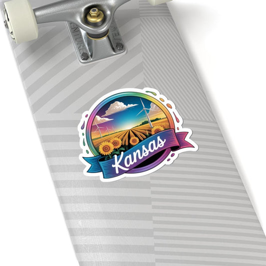 ColorFlow | Kansas Sunflower Prairie Windmill Vinyl Sticker | Midwest Farm Sunset Travel Art Decal