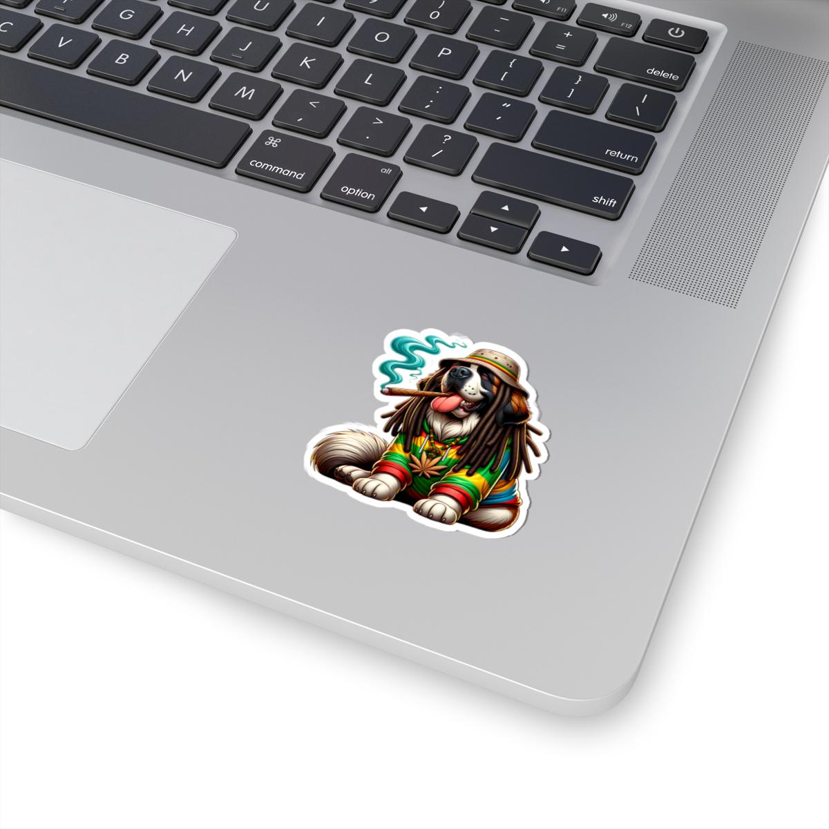 ColorFlow | Rasta Saint Bernard Blunt Glossy Vinyl Sticker | Kiss Cut or Die Cut | Waterproof Weed Dog Cannabis Reggae Decal