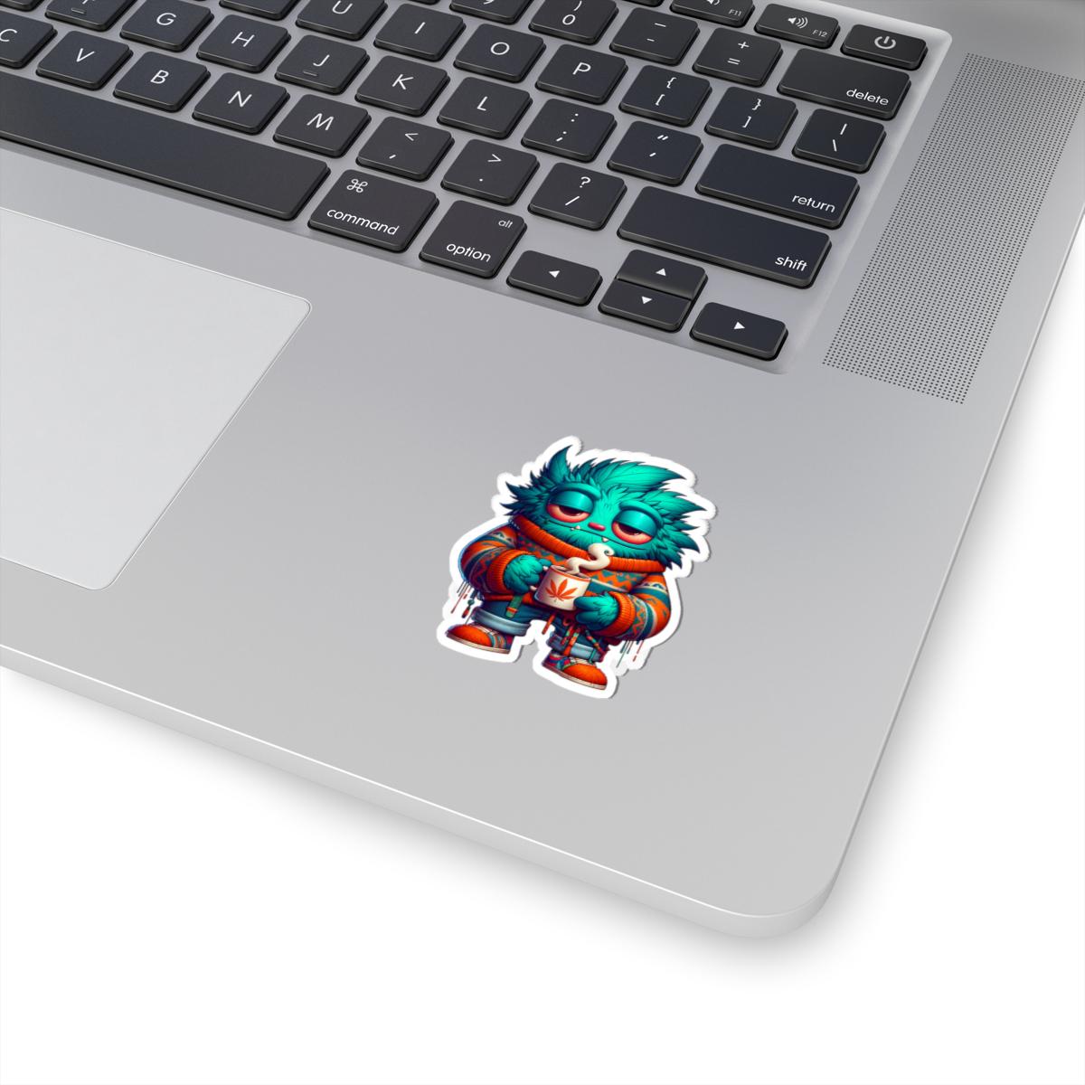 ColorFlow | Cozy Coffee Blue Monster Kiss Cut Sticker Sweater Weather Character Art for Laptops Water Bottles Journals and More