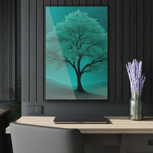 ColorFlow | Teal Dream Tree Metal Art Print | Fantasy Nature Artwork | Calm Landscape Decor | Zen Room Decor | Minimal Art