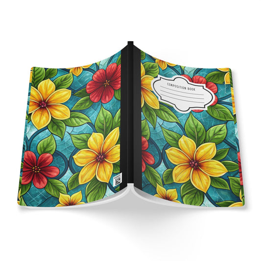 Aqua Blossom Garden Composition Notebook | Stained Glass Floral Journal for School