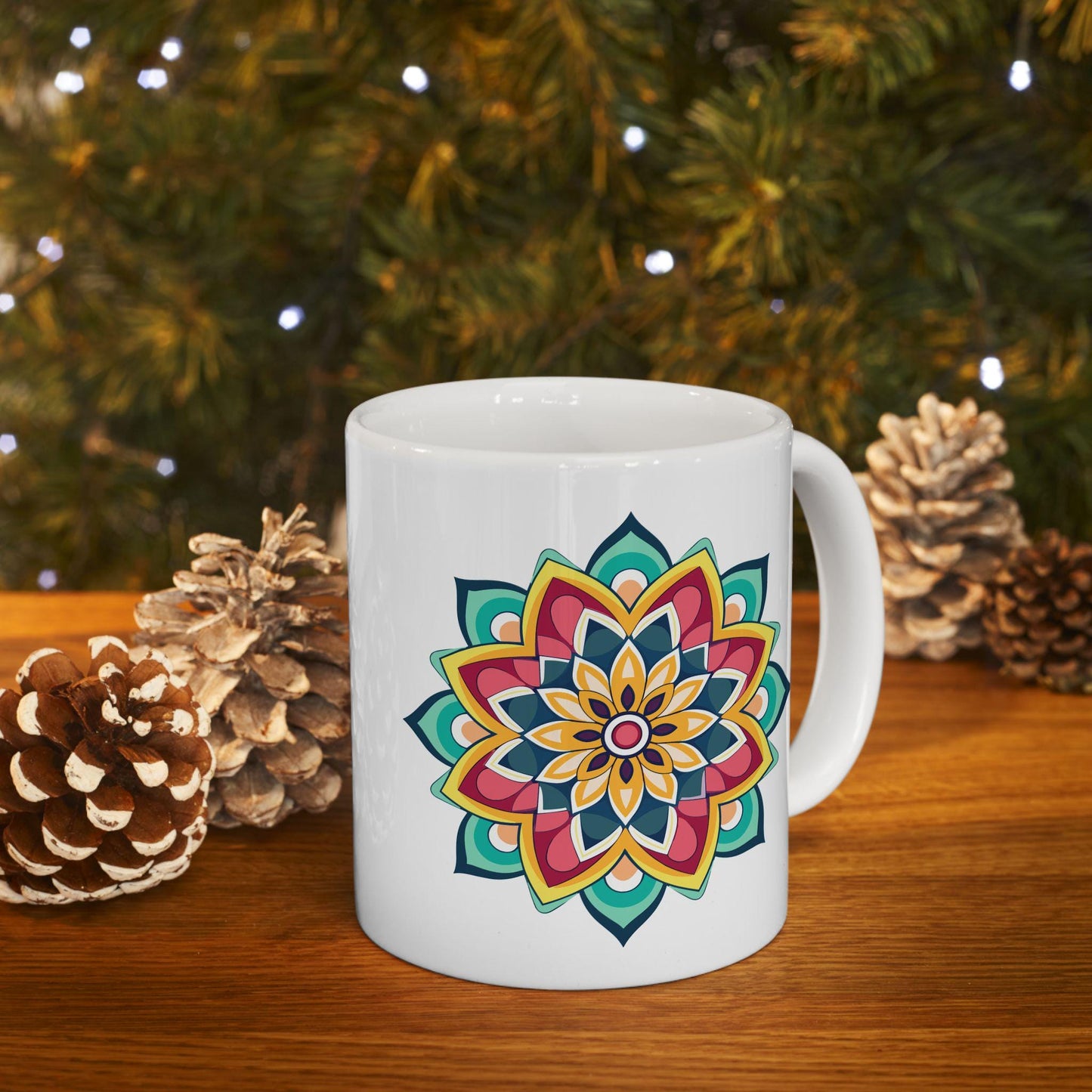 ColorFlow Mandala Ceramic Mug | 15oz Boho Coffee Cup, Vibrant Art (Dishwasher Safe)