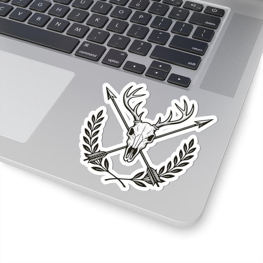 Deer Skull Sticker | Crossed Arrows, Laurel Decal | Hunting, Western Gothic Vinyl Art