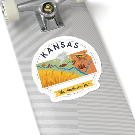 Kansas Sunflower State Sticker | Wizard Oz Art, Wheat, Tornado Decal (Waterproof)