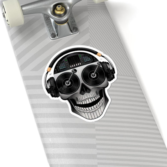 DJ Skull Sticker | Turntable Eyes, Headphones, Mixer Art (Waterproof Vinyl)