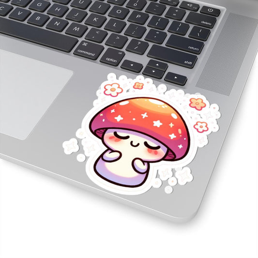 Meditating Mushroom Sticker | Kawaii Pastel Toadstool Vinyl Decal