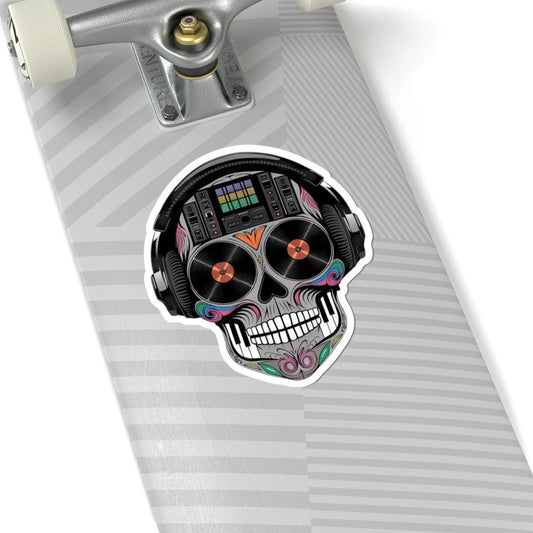 Sugar Skull DJ Sticker | Colorful Turntables, Mixer, Vinyl Music Decal (Waterproof)