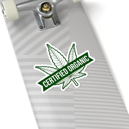 ColorFlow | Certified Organic Weed Sticker Waterproof Cannabis Leaf Vinyl Decal Funny Stoner Label for Laptop Jar Flask Dispensary Use