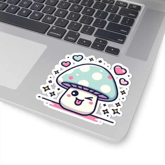 Winking Mushroom Sticker | Pastel Kawaii Fungi Vinyl Decal, Cottagecore Accessory