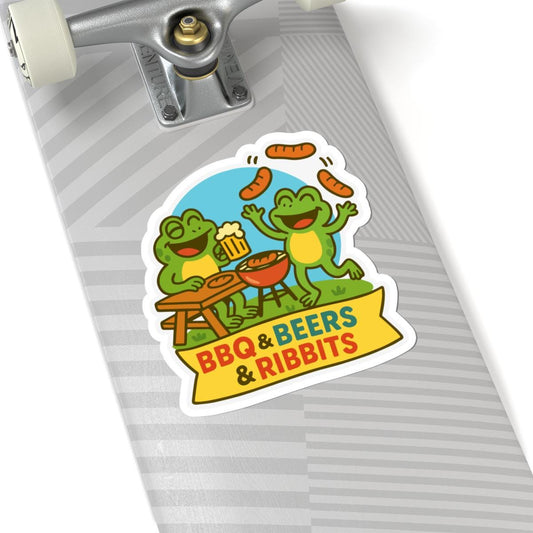 BBQ Beers Ribbits Frog Sticker | Funny Beer Barbecue Vinyl Decal (Waterproof)