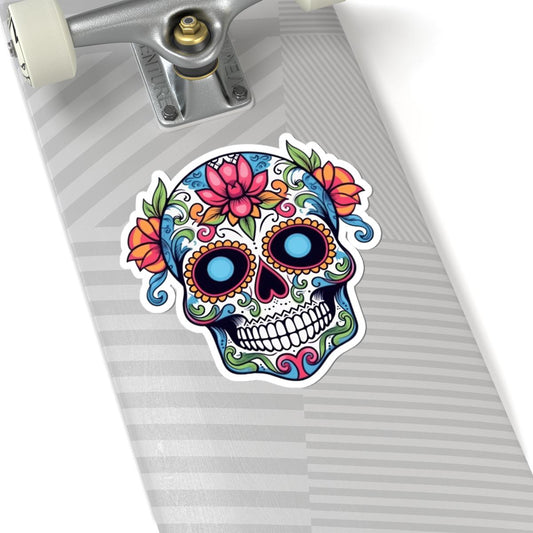 ColorFlow | White Sugar Skull Vinyl Sticker | Floral Dia de los Muertos Decal | Waterproof Gothic Skull Art for Laptop or Flask