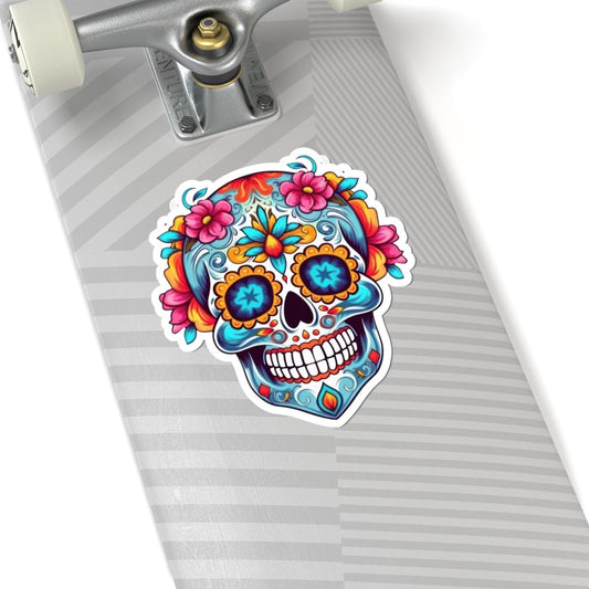 ColorFlow | Floral Sugar Skull Vinyl Sticker | Dia de los Muertos Waterproof Decal | Bright Mexican Skull for Laptop or Water Bottle