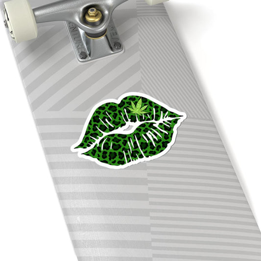 ColorFlow | Leopard Print Green Lips Sticker Waterproof Kiss Cut Cannabis Leaf Vinyl Decal Stoner Girl Weed Glossy Art Laptop Car Decor
