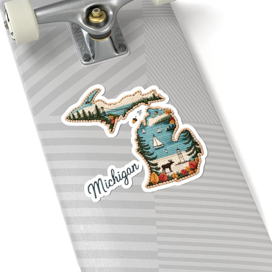 Michigan Lakes Vinyl Sticker | Sailboats, Forest, Wildlife Art (Waterproof)