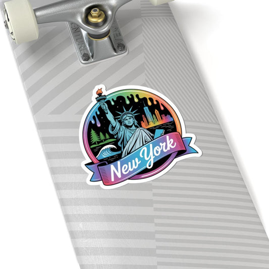 ColorFlow | New York Statue Skyline Night Vinyl Sticker | Empire State Landmark Travel Art Decal