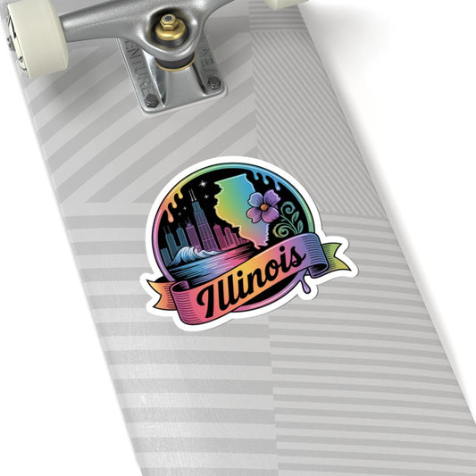 ColorFlow | Illinois Chicago Skyline Retro Art Vinyl Sticker | Prairie State Travel Inspired Decal