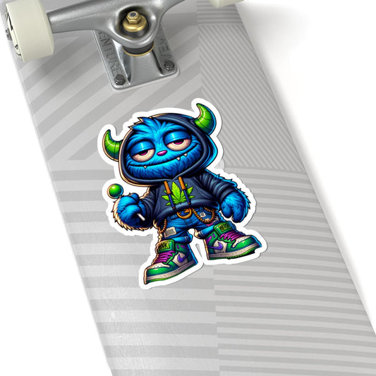 ColorFlow | Lollipop Hoodie Horned Blue Monster Kiss Cut Sticker Streetwear Character Art for Laptops Water Bottles and More