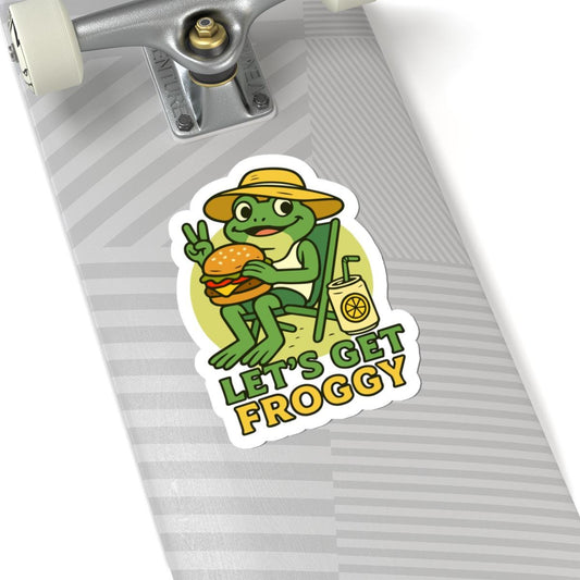 ColorFlow | Lets Get Froggy Funny Frog Burger BBQ Sticker | Waterproof Vinyl Decal for Food Lovers and Summer Parties