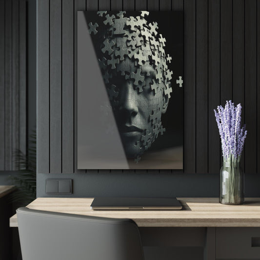ColorFlow | Puzzle Face Mind Metal Art Print | Abstract Psychology Artwork | Dark Concept Decor | Modern Thought Decor | Surreal Art