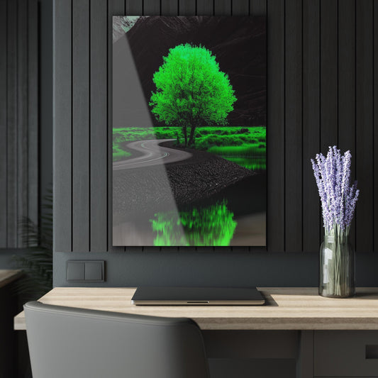 ColorFlow | Neon Green Tree Metal Art Print | Surreal Nature Artwork | Glow Landscape Decor | Fantasy Decor | Dream Art