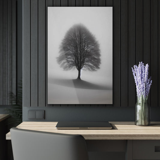 ColorFlow | Minimal Fog Tree Metal Art Print | Black White Nature Artwork | Calm Landscape Decor | Zen Decor | Modern Art