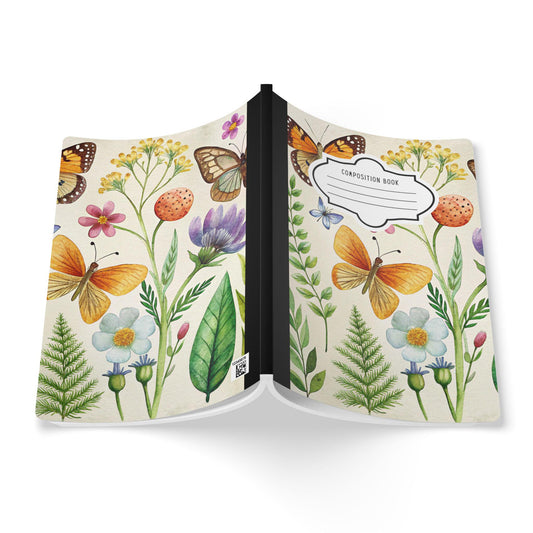 Golden Garden Butterfly Composition Notebook | Watercolor Floral Journal for Students Writers