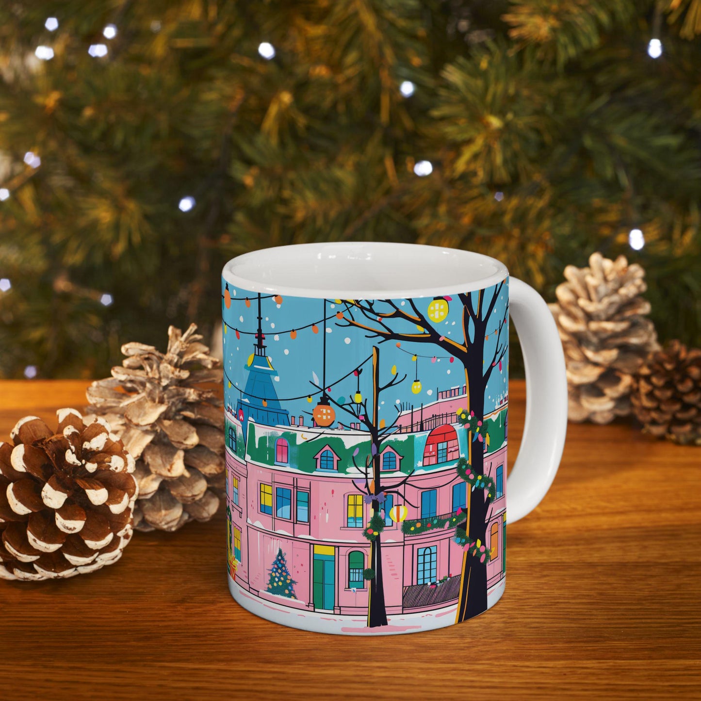Christmas Village Mug | Festive City Street Ceramic Coffee Cup (15 oz)