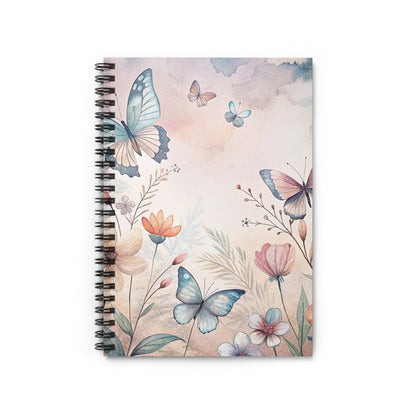 Spiral bound notebook with watercolor butterflies and floral design.