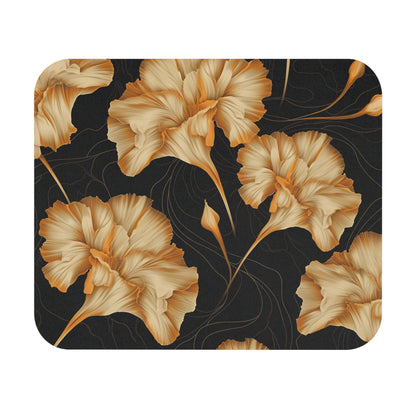 Golden gingko leaves pattern on dark textured background with thin gold lines.