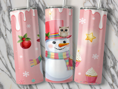 Three tumblers with a pink background and dripping white icing design.